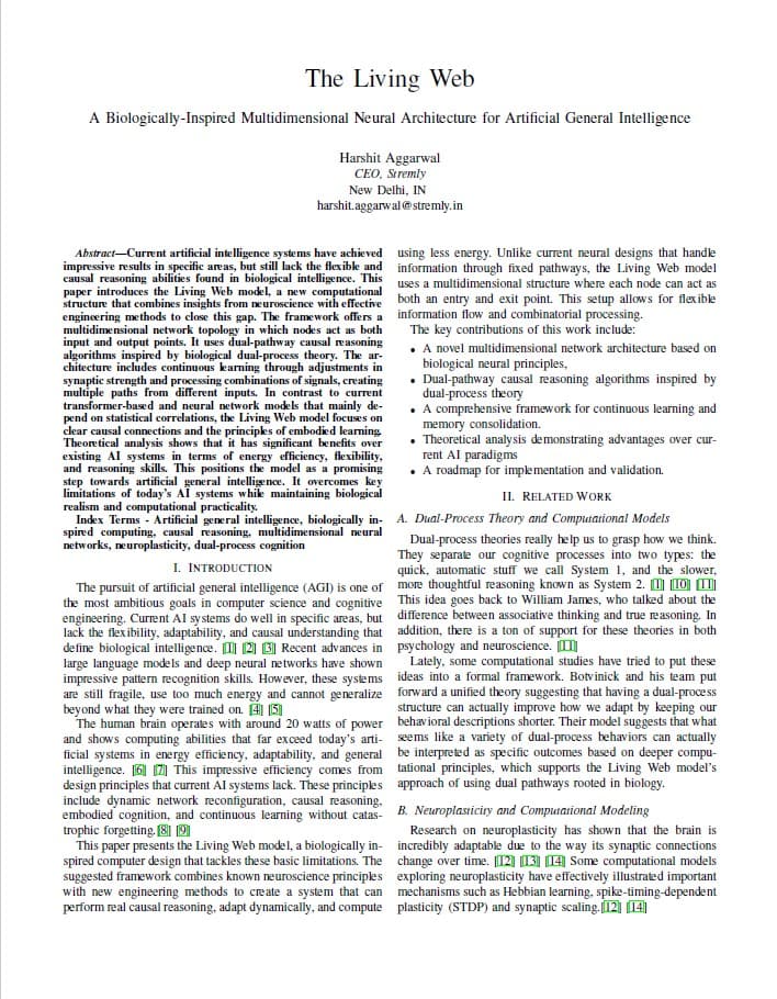 The Living Web: A Biologically-Inspired Multidimensional Neural Architecture for Artificial General Intelligence